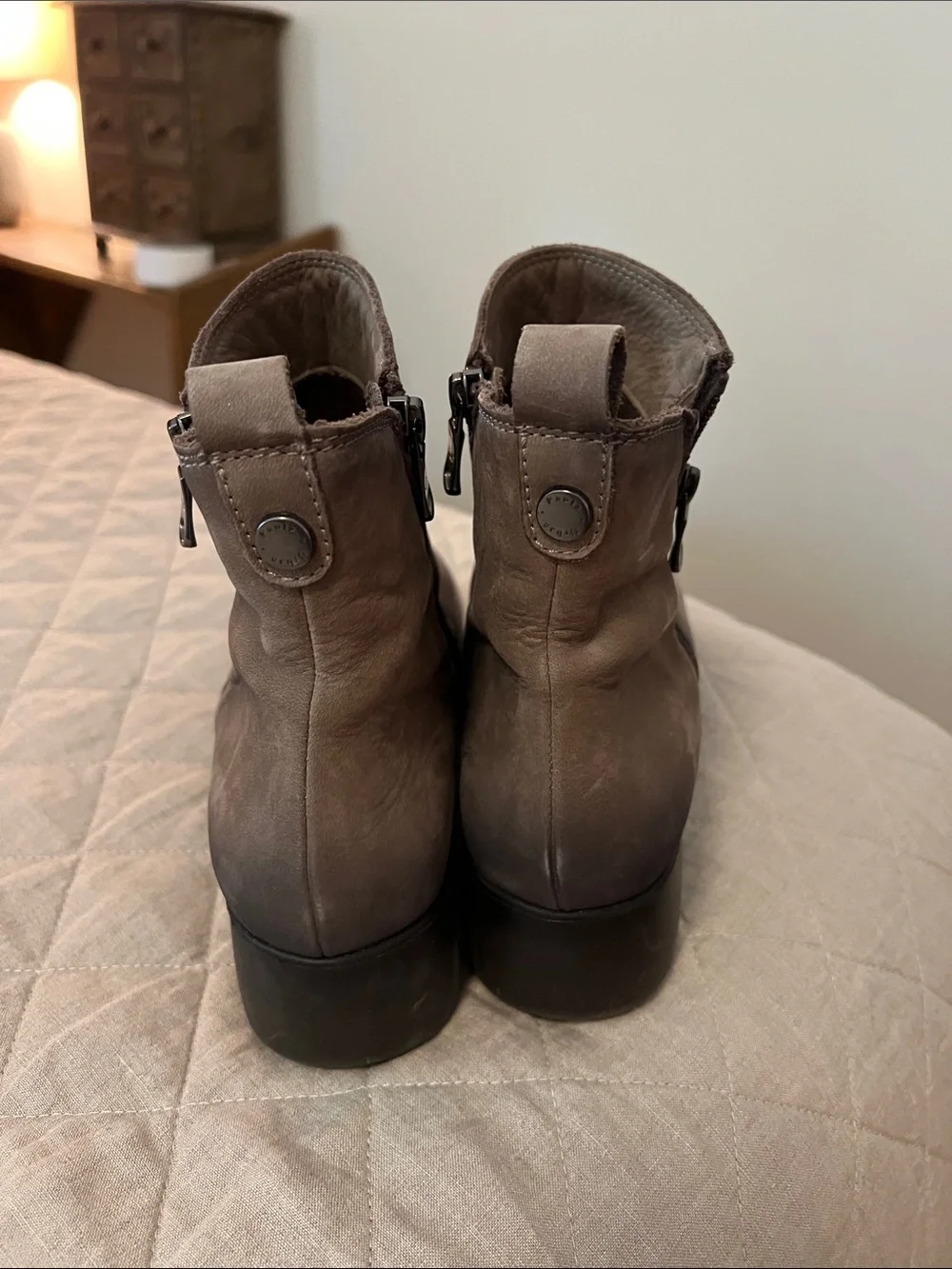 Women's Taupe Suede Ankle Booties with Side Zip